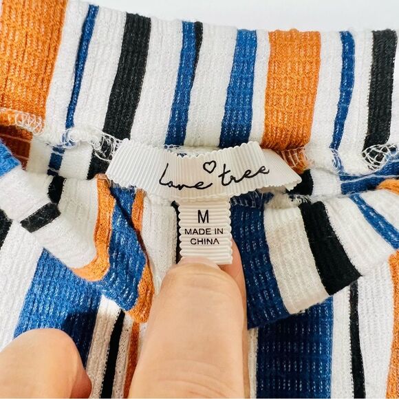 Love Tree Women's Cropped Palazzo Pants Blue/Brown Stripes Sz. Medium Wide Leg - Picture 3 of 8